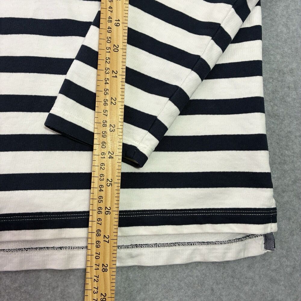 Men’s Large L.L. Bean Striped Quarter Zip Pullover Navy Cream Cotton - Picture 4 of 8